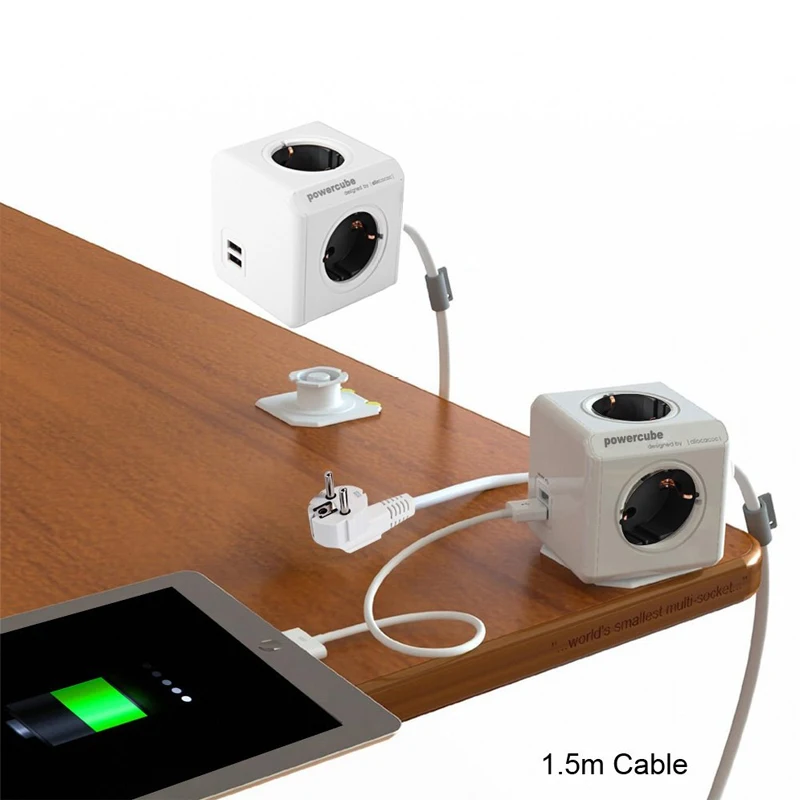 Skup Allocacoc ue podłącz 1.5 przedłużacz 3M Powercube listwa zasilająca elektryczny 4 Outlet 2 porty USB ładowarka podróżna wiele gniazd do użytku domowego