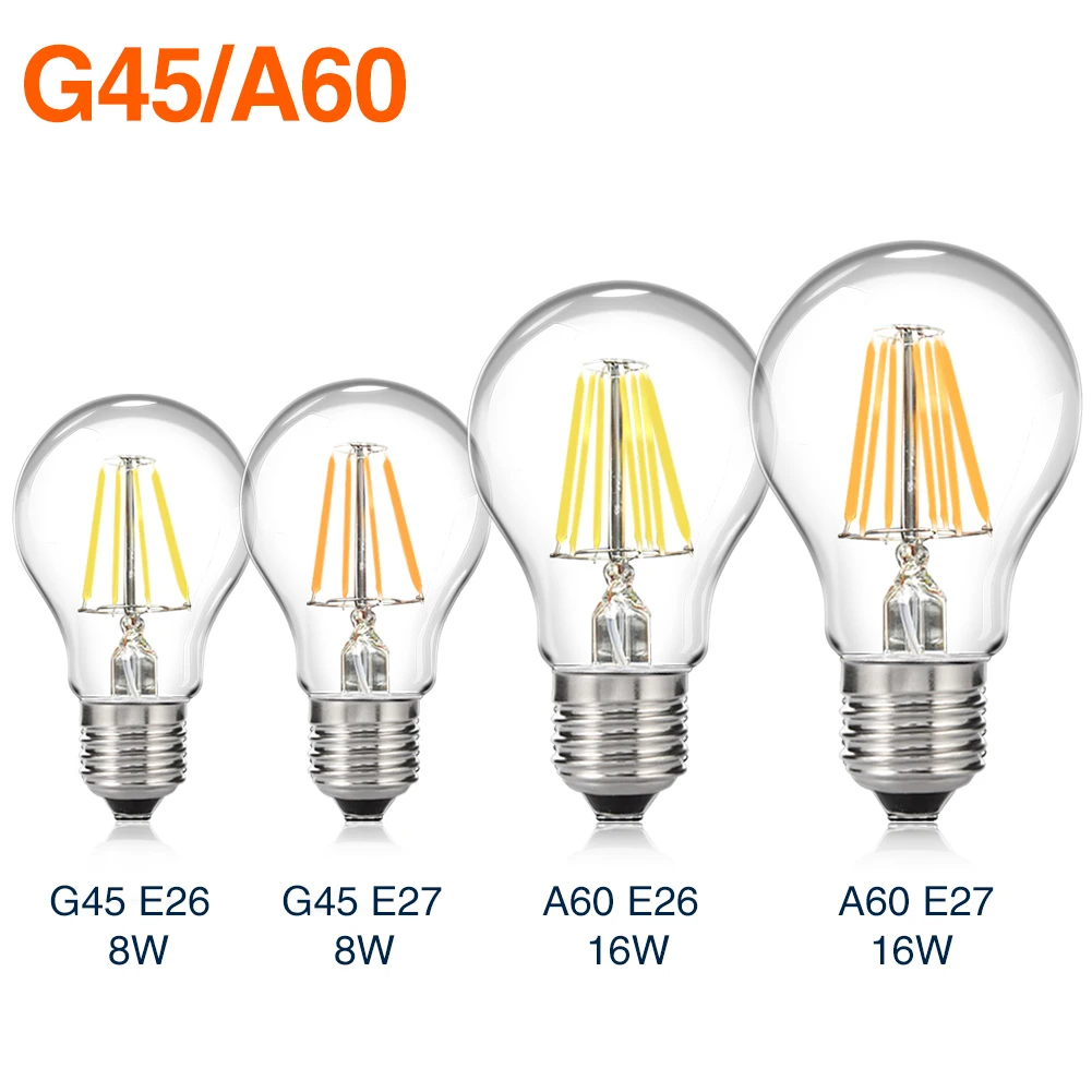 Дешевые лампада E27 E14 E26 E12 ST64 затемнения 8Вт 16W электрическая лампочка эдисона лампа накаливания COB светодиодный лампы Винтаж Свеча светильник G45 A60 C35 лампа 110V 220V