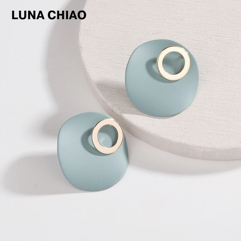 

LUNA CHIAO 2018 Stylish Front Back Round Disc Earrings Colored Big Round Stud Earrings for Women