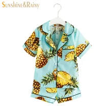 Pyjama filles garçons d’ensembles d’habillement de dessin animé fruits apple ananas imprimé coton d’été enfants pyjamas ensembles pour enfants occasionnels