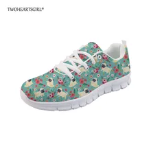 Twoheartsgirl свежий щенок-Мопс кроссовки для собак дышащая женская сетчатая повседневная обувь удобная женская обувь на плоской подошве со шнуровкой Размеры 35-45