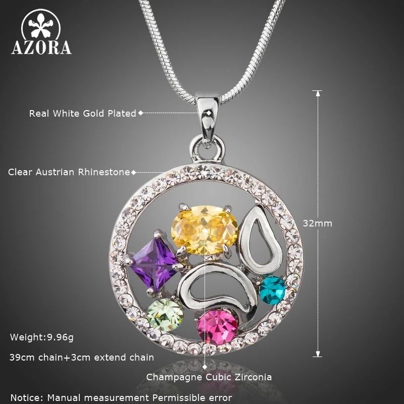 AZORA/Новое поступление, роскошное многоцветное ожерелье с кулоном из кубического циркония, большой круглый цветок для женщин, модное ювелирное изделие TN0228