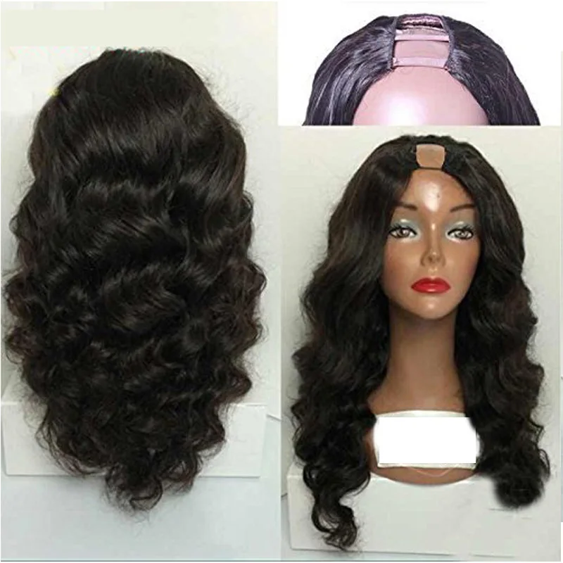 LUFFYHAIR перуанский тело волны и часть парики средняя часть бесклеевого Волосы remy U часть человеческих волос парики для Для женщин 180% полный высокой плотности