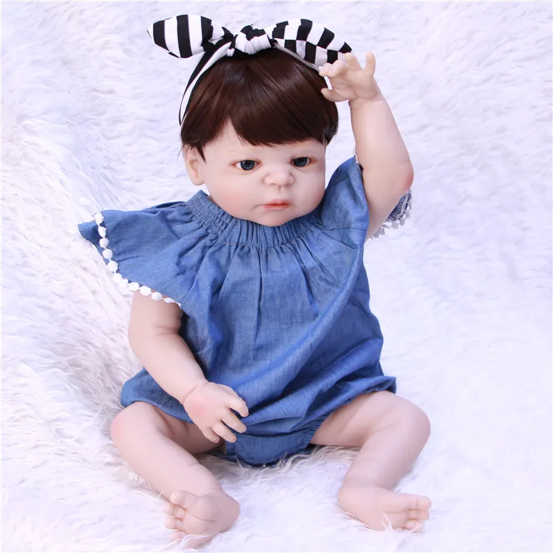 55cm Full Silicone Vinyl girl Body Reborn Baby Doll Toy For children gift Newborn Denim Wear Princess Babies Bebe Bathe Toy