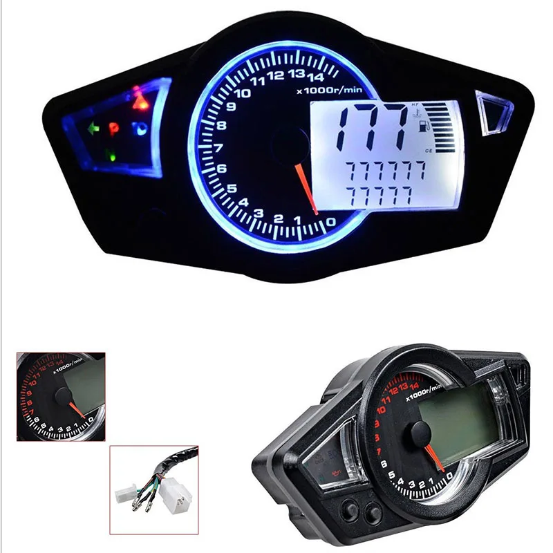 

Mayitr Motorcycle 14000RPM Multi Function Odometer Speedometer Tachometer Gauge ABS Housing + LCD Digital Display DC 12V