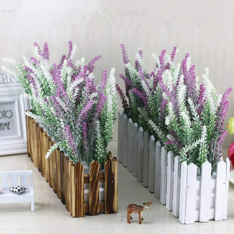17 видов искусственных цветов лаванды с деревянной ваза в виде забора набор шелковые цветы для дома детский сад окно украшение подарок на день рождения