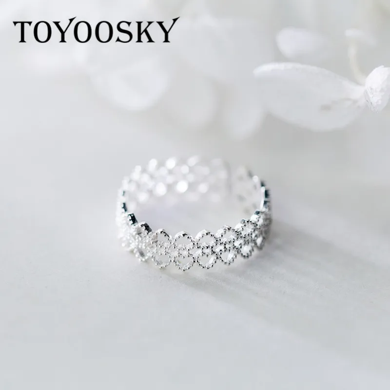 

TOYOOSKY S925 Sterling Silver Fashion Gothic Hollow Pattern Cross Adjustable Ring For Woman Lady Bijoux Femme