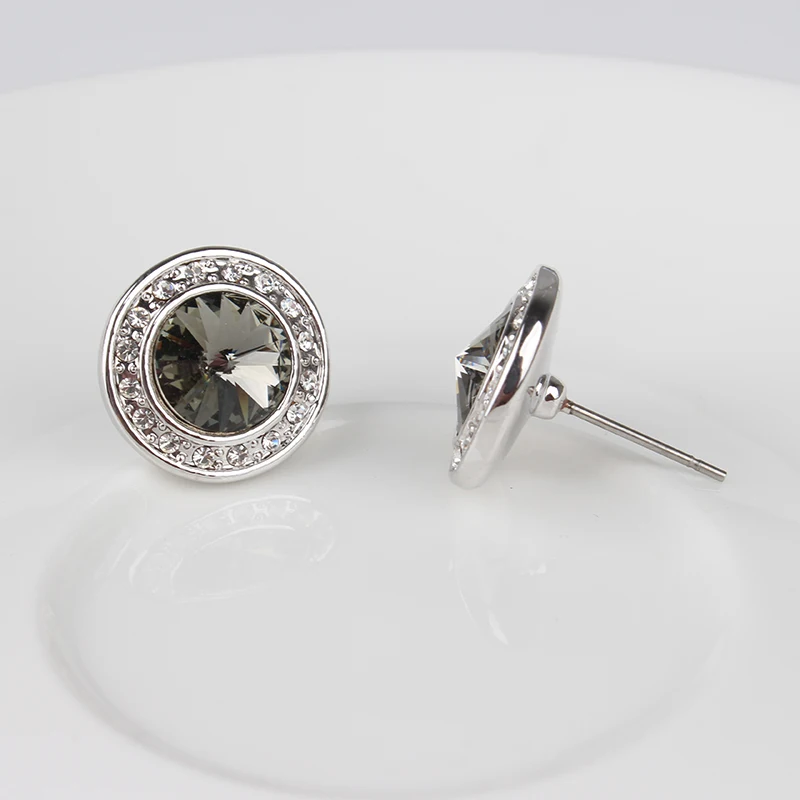 BeBella 1 4 см круглые Кристальные серьги гвоздики с кристаллами от Swarovski модные