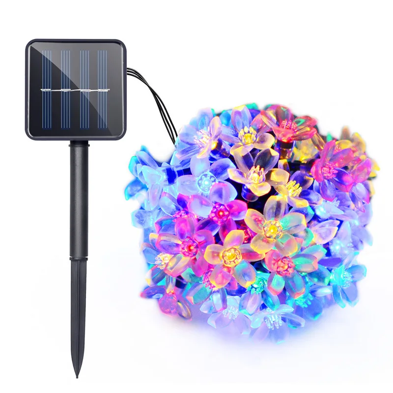 

7M 50 LEDS Peach Sakura Flower Solar Waterproof Lamp Power RGB LED String Fairy Lights Garden Christmas Holiday Outdoor Decor