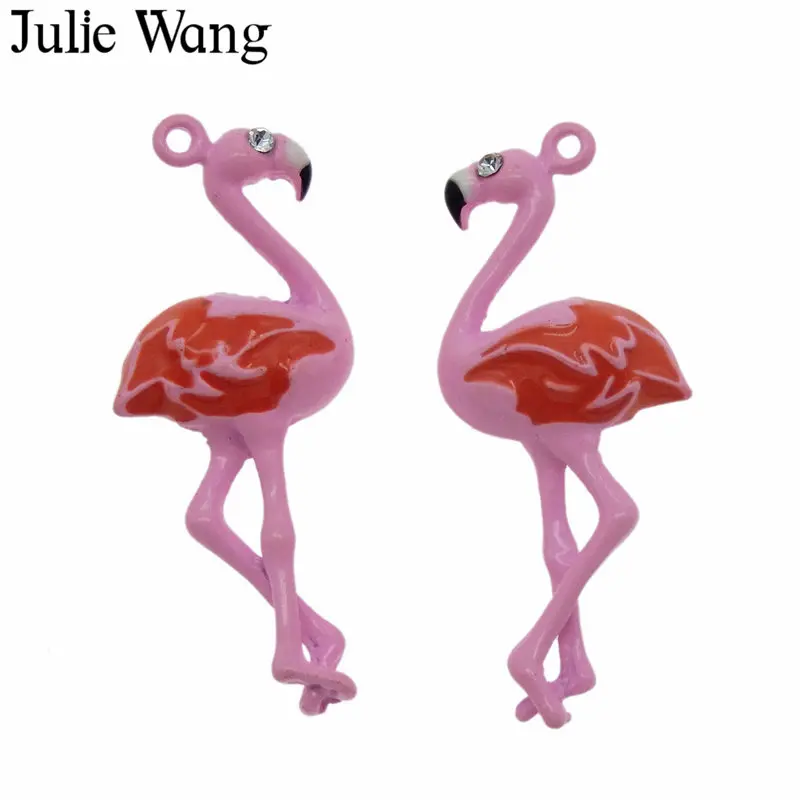 Julie Wang 3 шт. сплав розовые эмалевые Фламинго Птица с подвесками Стразы для