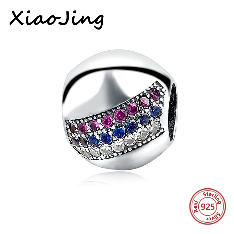 

New! Original 925 Sterling Silver Pave Lights multi colored CZ Ball Charm Beads Fits Pandora Charms Bracelet DIY Jewelry Making