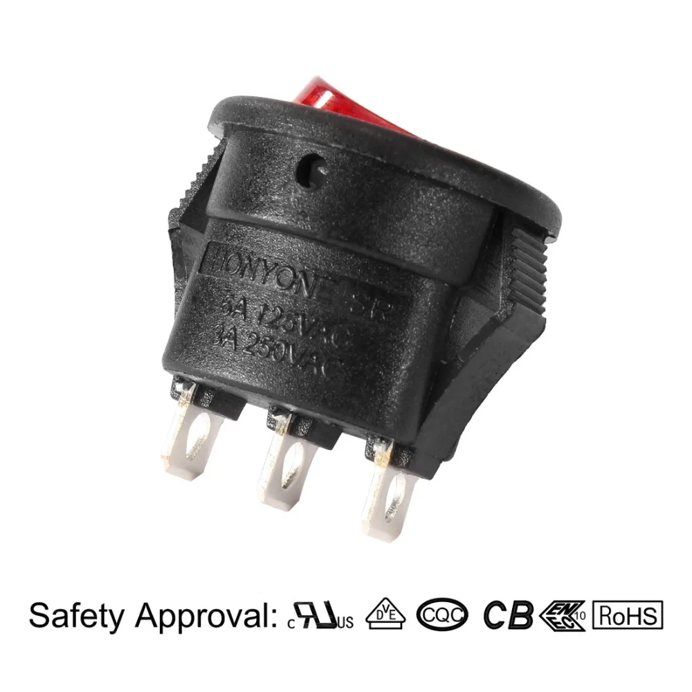 10Pcs 3P SPST 2 Position Red Dot Led Light Round Rocker Toggle Switch Boat  Lamp ON/OFF UL Listed AC 250V/3A 125V/6A-in Switches from Lights & Lighting  on ...