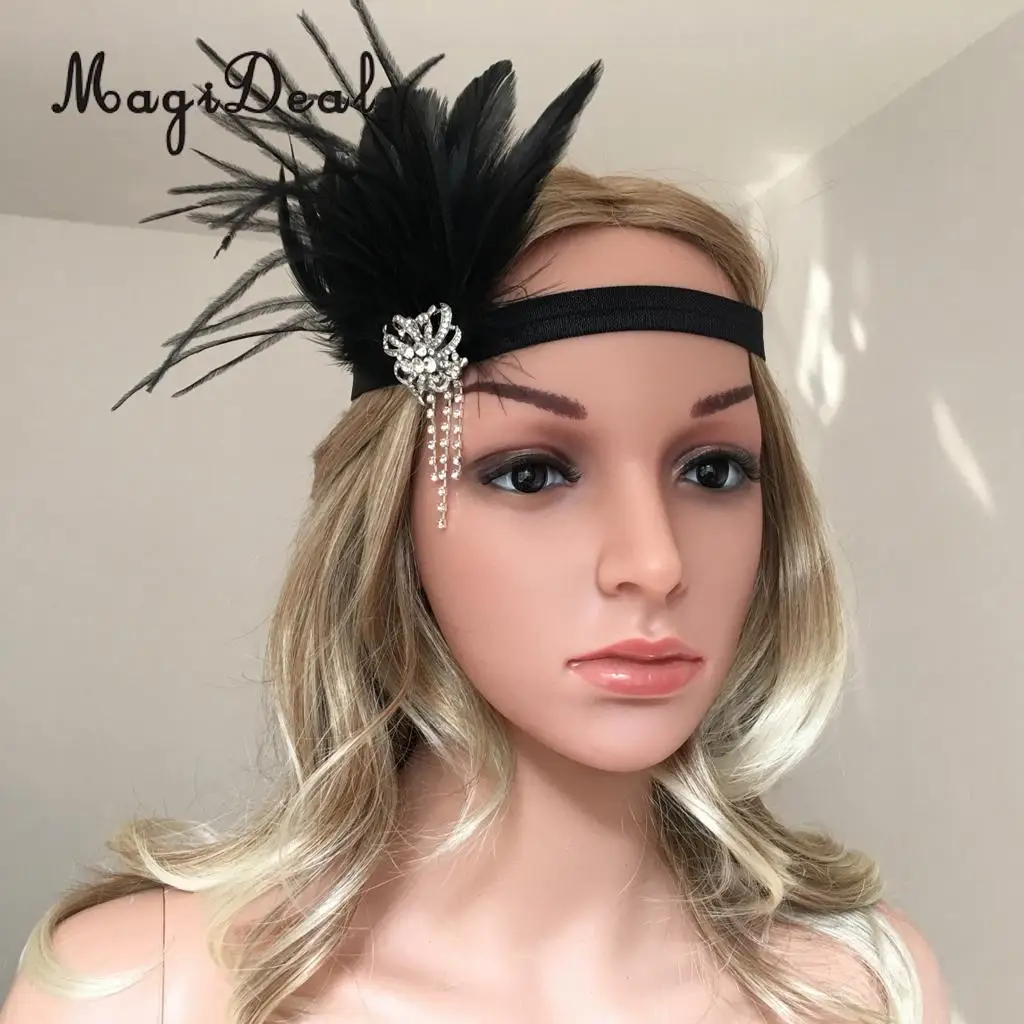 

MagiDeal Hot Sale Hair Accessory Black Rhinestone Hair Band 1920s Vintage Gatsby Party Headpiece Women Flapper Feather Headband