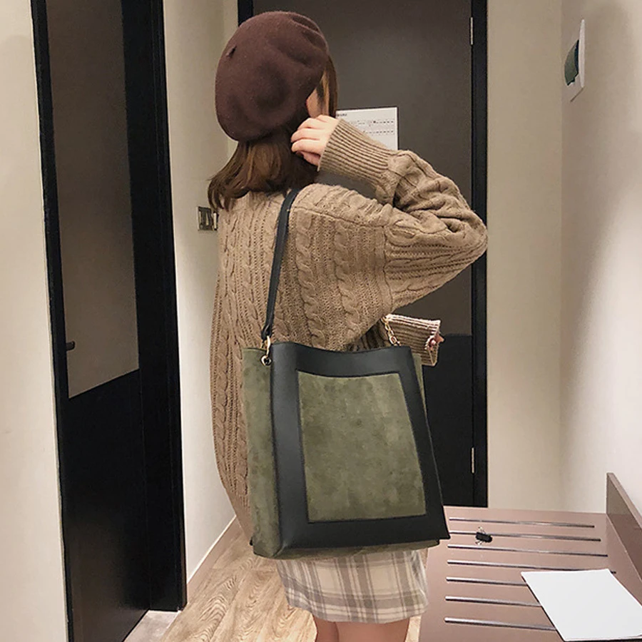 

Casual Hit Color Big Capacity Scrub Pu Leather Handbags Women Handbag Purse Luxury Brands Bucket Handbag Ladies Shoulder Bag New