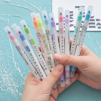 

12pcs/box 12 Light Color Double Head Highlighter Marker Fluorescent Pen Kids Painting Student Bookmark Stationery Doodle Pen