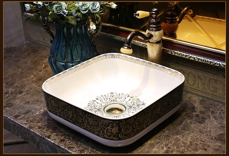 Europe Vintage Style Handmade Ceramic washing basin Bathroom wash basin Sink Counter top commercial bathroom sink countertop (5)