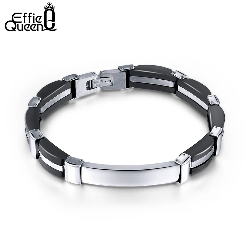 

Effie Queen Black Bangles Bracelet Made Of Silicone & Stainless Steel Personality Men Bracelets Fashion Male Jewelry IB17