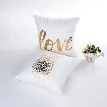 

wholesale wedding gift cushion cover Golden pineapple Heart-shaped on white Heart office home party decor pillow case