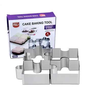 

4Pcs/set Large size Stainless Steel Molds for Baking fruit cut cookies Jigsaw Puzzle Shape Cake Moulds