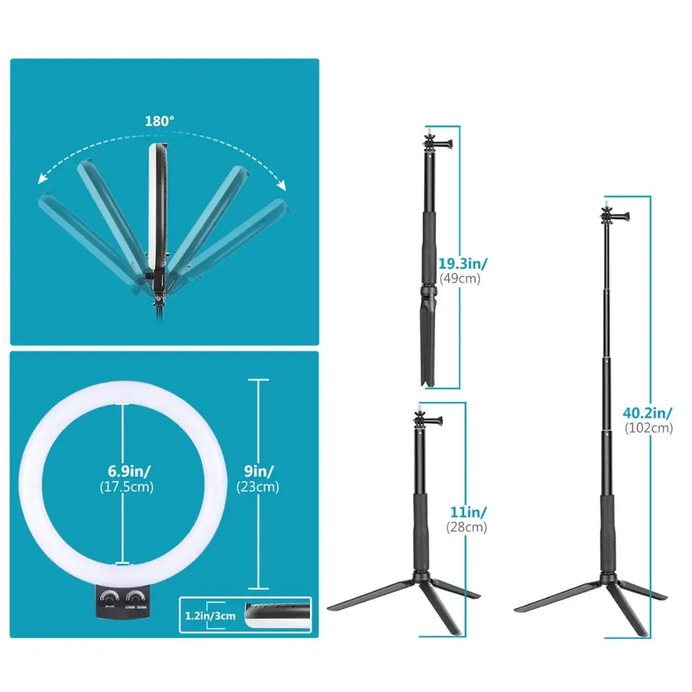  Neewer 8-inch LED Ring Light with Adjustable Tripod Stand Selfie Stick for YouTube Video Live Strea - 33016898333