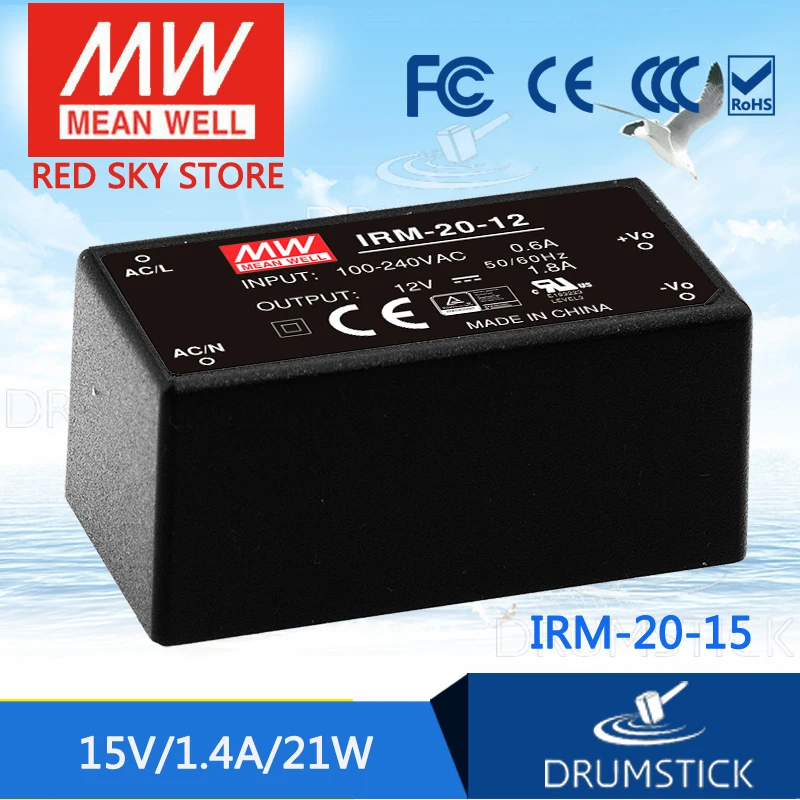 Бренд MEAN WELL представляет IRM-20-15 15V 1.4A meanwell IRM-20 21 Вт один Выход инкапсулированный