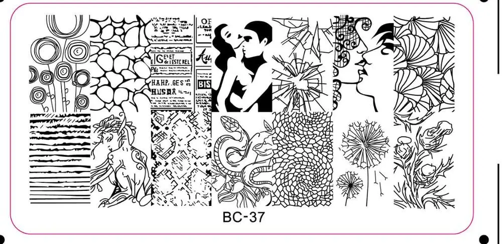 Хэллоуин ногтей прямоугольный шаблон для штампов цветок Кенгуру Животных геометрии дизайн ногтей штамп шаблон изображения пластины трафарет - Цвет: BC37