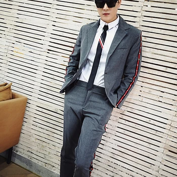 

M-6XL!!Grey webbing British slim suit Korean version suit casual suit fashionable men suit.