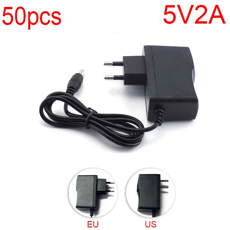 

50pcs AC to DC Power Adapter supply 100V-240V Converter adapter DC 5V 2A 2000mA 5.5mm x 2.1mm for LED Strip Light CCTV Camera