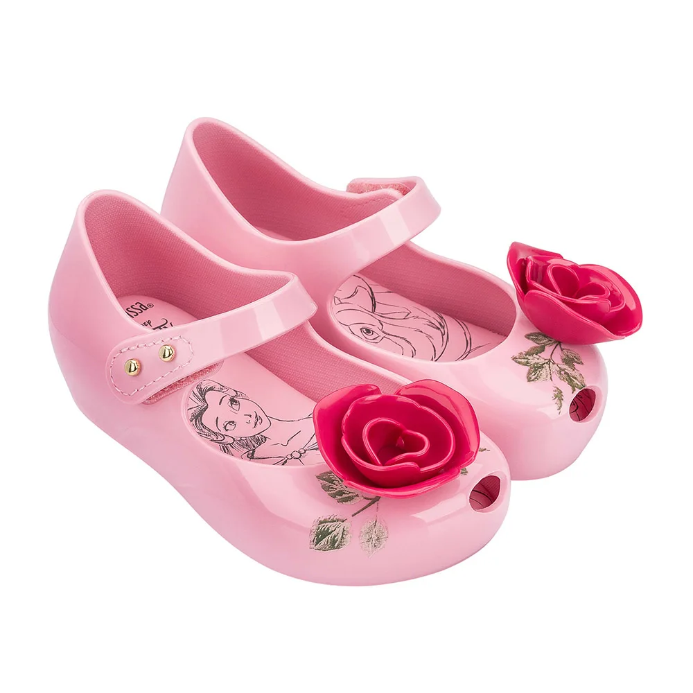 Mini Melissa Ultragirl+ beauty And The Beast г. Летняя прозрачная обувь с бантом для девочек Нескользящие сандалии для девочек детские пляжные сандалии для малышей - Цвет: Pink