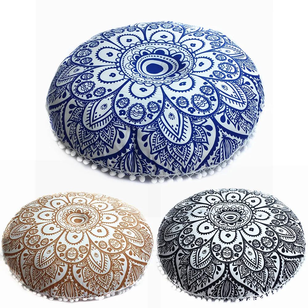

Indian Mandala Floor Cushion Cover 70cm Round Throw Pillow Case Bohemian Home Decorative Pillows For Sofa Seat Cushion Cover