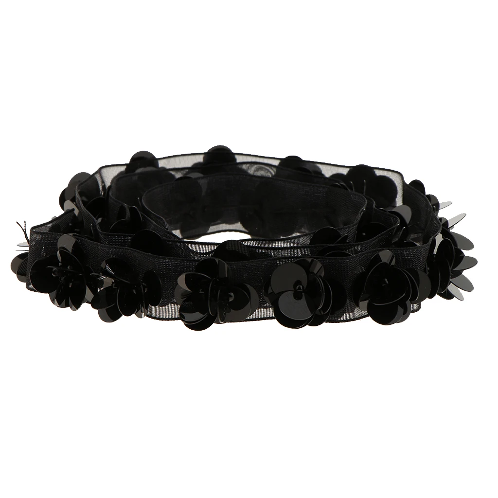 1 Yard 15mm Black Sequins Flower Beaded Lace Trim Ribbon Vintage Mesh Fabric Paillette DIY Sewing Apparel Wedding Decoration