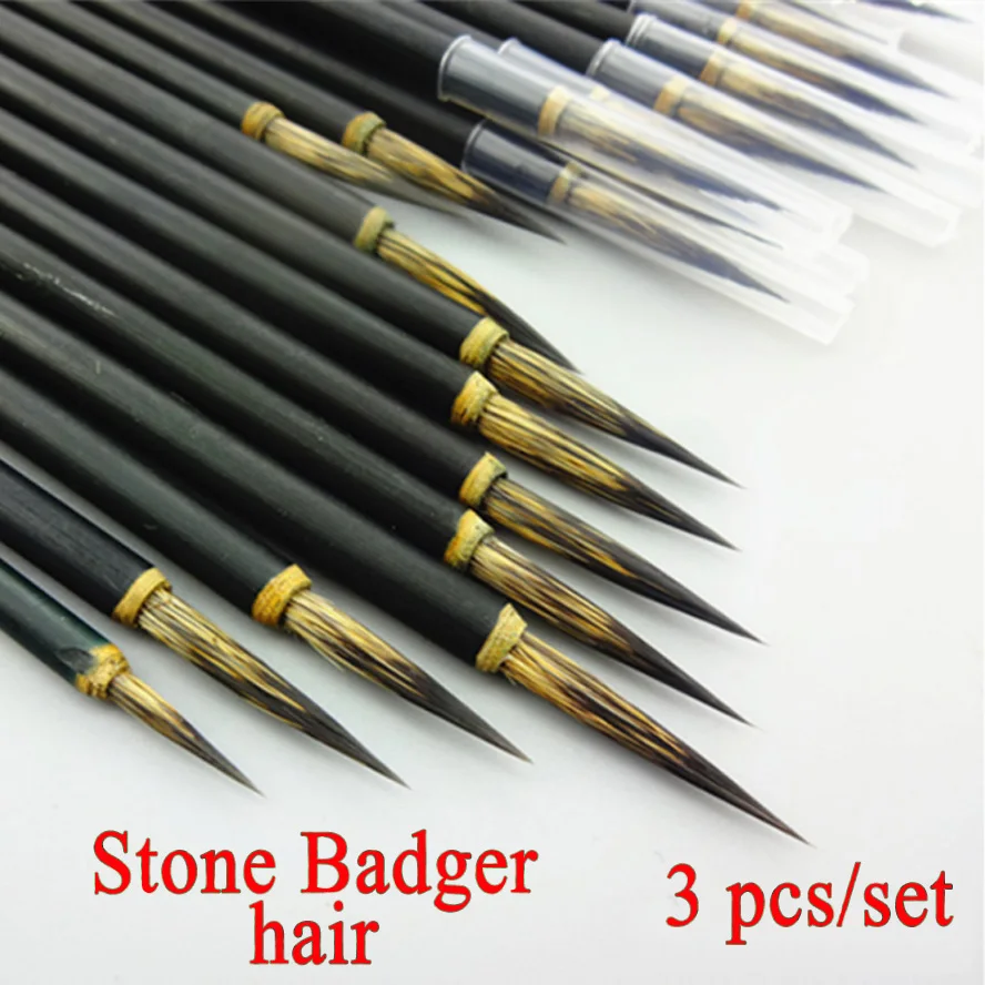 3 шт./набор, маркерная кисть, камень, значок для волос, ручка-кисть для каллиграфии, черный бамбуковый карандаш, ручка для рисования, художественные принадлежности для рисования