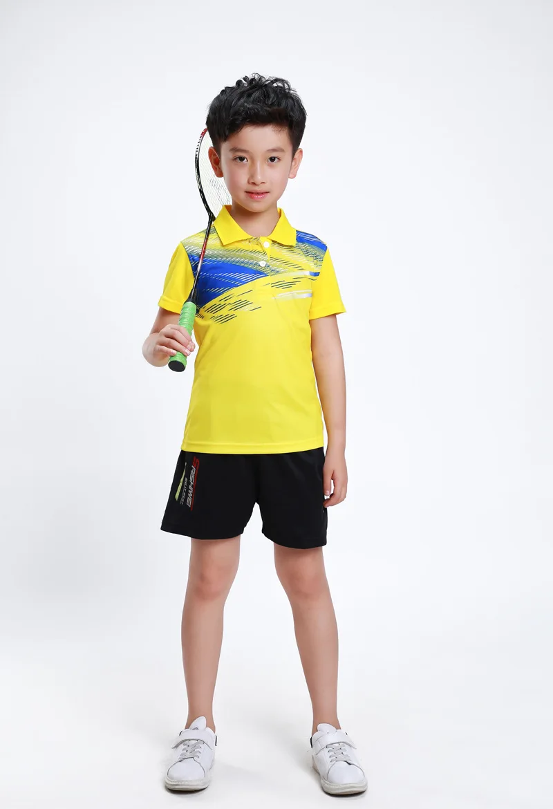 Рубашка для бадминтона Детские рубашки для игры в настольный теннис, футболка дышащая быстросохнущая теннисная футболка спортивная одежда Джерси костюм XS-3XL - Цвет: Child yellow