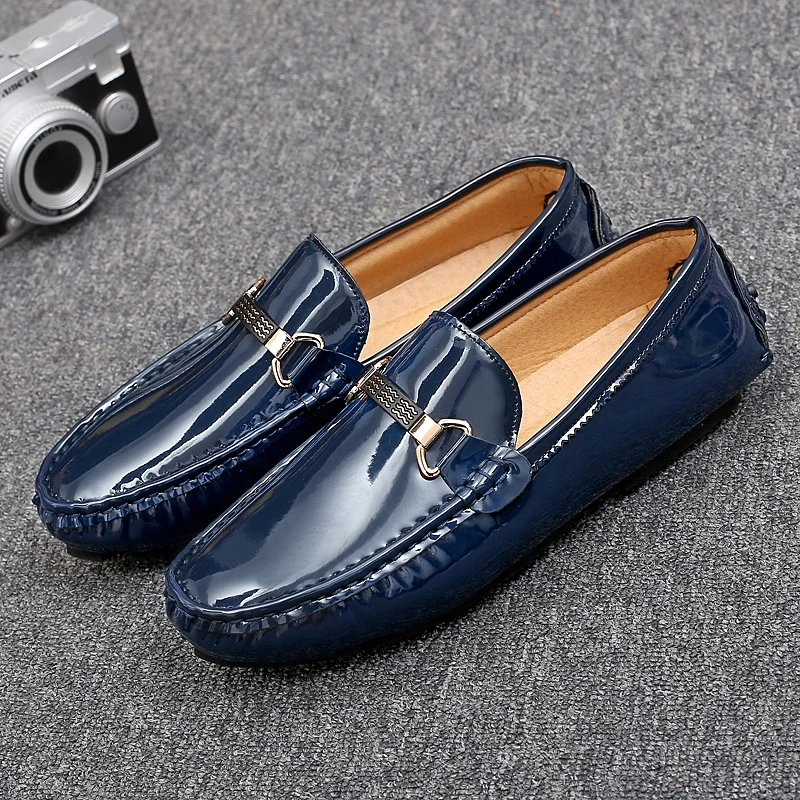 

BomKinta Plus Size 47 Slip On Casual Leather Shoes Men Glitter Patent Leather Driving Shoes Men Moccasins Lightweight Loafers