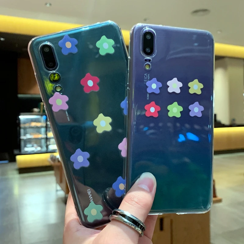 Cute Flower Clear Soft Silicone TPU Case Cover For Huawei P20 P30 Mate 10 20 Pro Nova 3 3i 4 4e Honor 8 9 Lite 8X Max View |