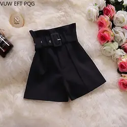 Для женщин Высокая талия Цветок широкие брюки шорты для шифон Лето 2019 г. Тонкий Мода повседневное костюм