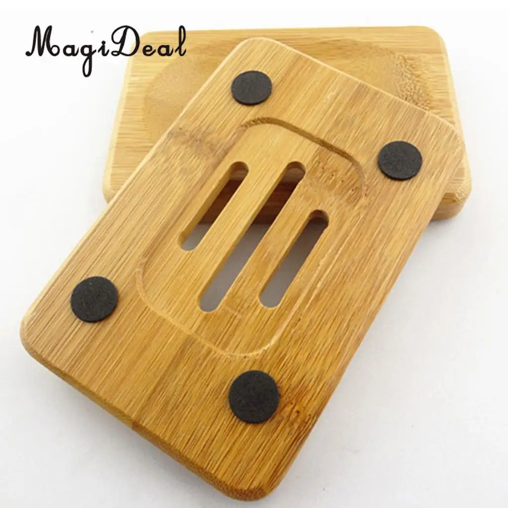 MagiDeal Bamboo Soap Holder Dish Bathroom Shower Storage Support Plate Stand Handmade