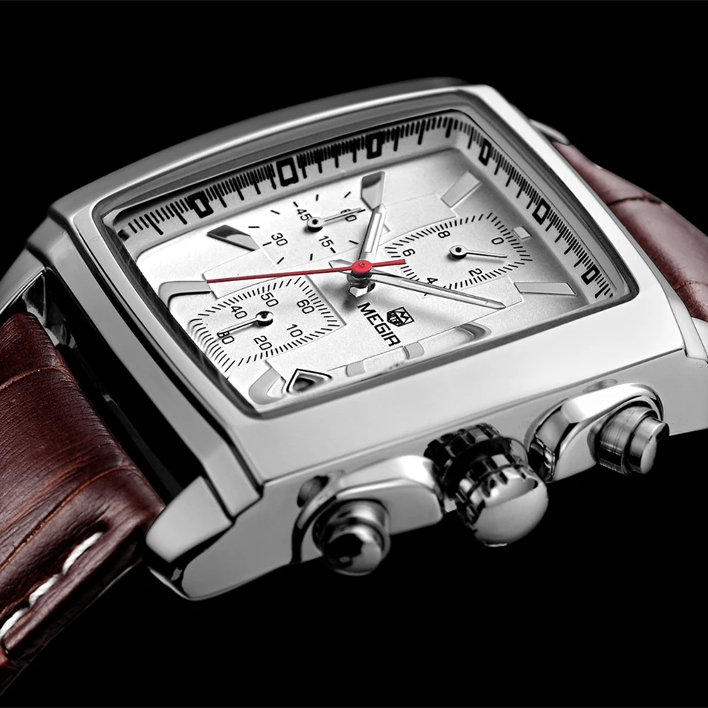 Megir часы прямоугольник Мужские кварцевые часы люксовый бренд мужской бизнес Спорт наручные часы хронограф водонепроницаемый silve часы для мужчин