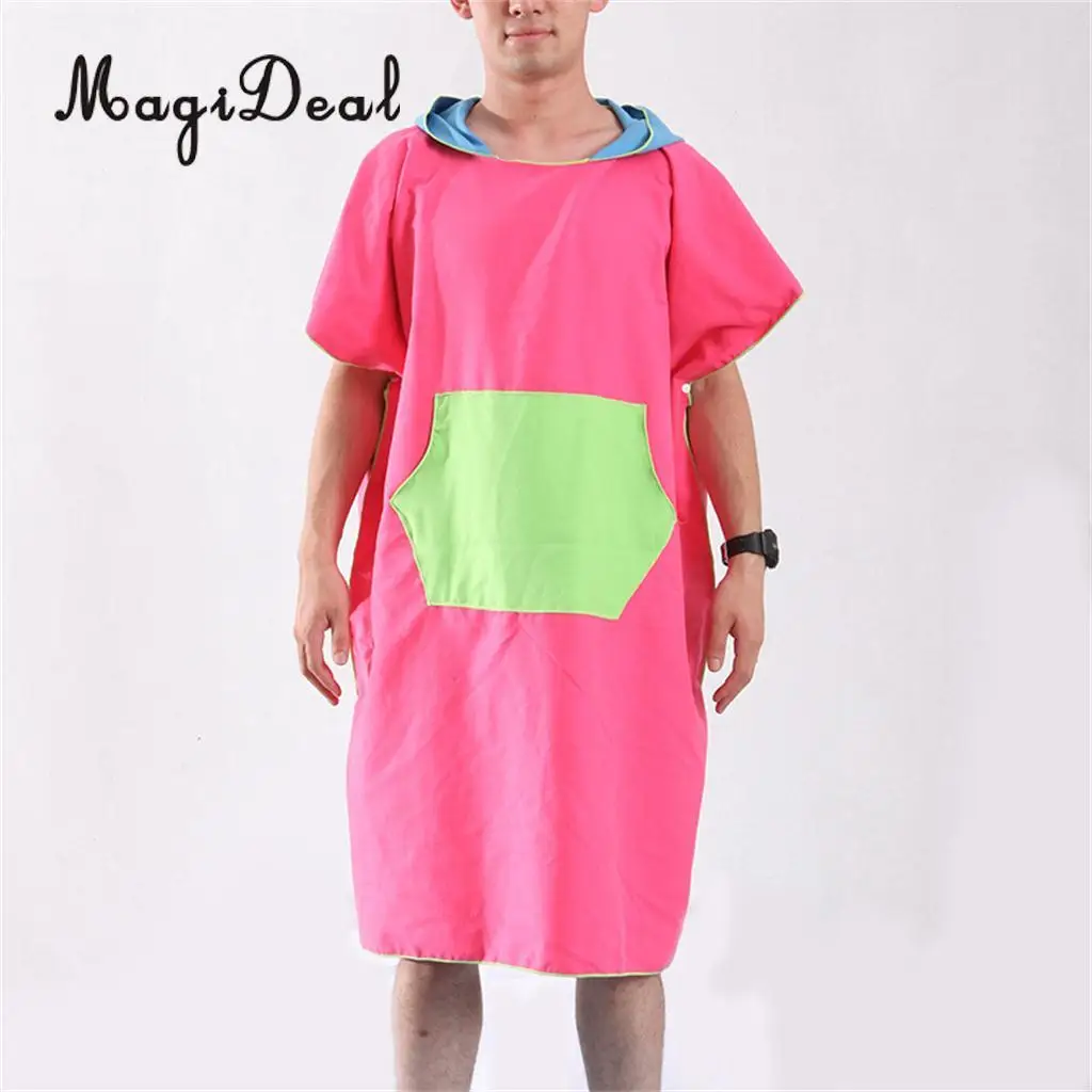 MagiDeal Surf Beach Wetsuit Changing Towel Poncho Robe & Hood, Pocket, Mesh Bag for Surfer, Swimmer, Diver - One Size Fits All