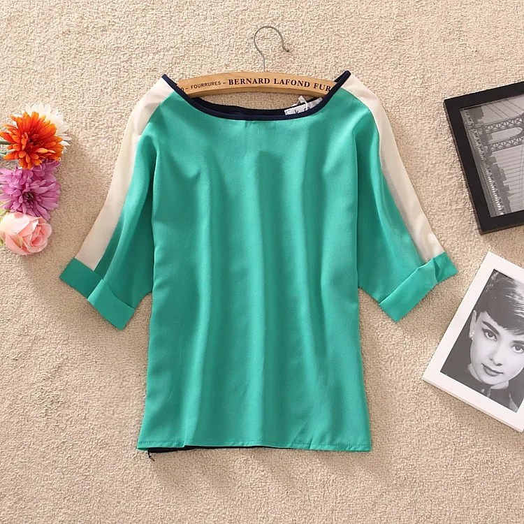 

PEILING DRAGON 2017 new summer hit color patchwork shirt ladies summer top girls chiffon blouse women's shirt 503