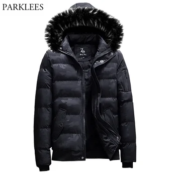 

Men's Autumn Winter Fur Collar Hooded Parka Coat 2018 Fashion Camouflage Cotton Padded Warm Jacket Men Parkas Hombre Invierno