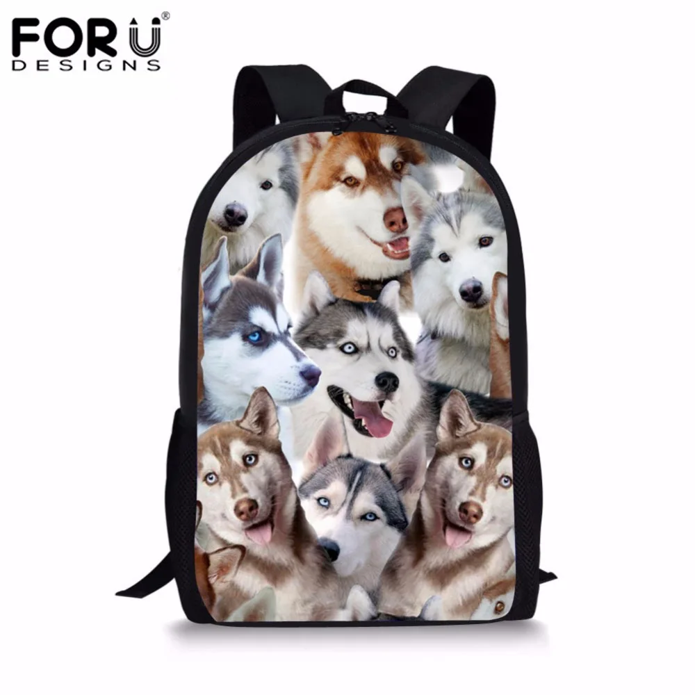 FORUDESIGNS Funny 3D Huskies Animal Kids School Bags Shoulder Backpacks
