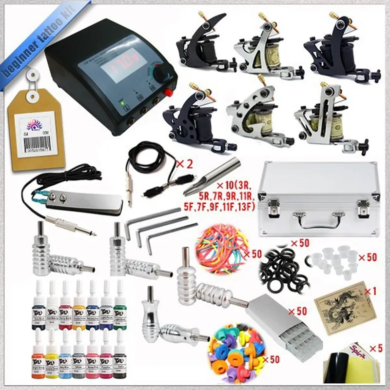 Cheap-tattoo-machines Complete Tattoo Kit  Guns wrap coils guns machine  tattoo ink sets power supply  maquillaje permanente