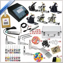 Cheap-tattoo-machines Complete Tattoo Kit Guns wrap coils guns machine tattoo ink sets power supply maquillaje permanente