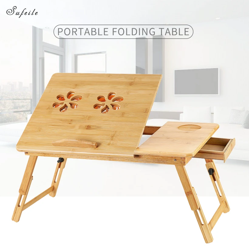SUFEILE Wooden laptop table Portable bamboo computer desk Folding Office table simple M/L Lazy bed laptop tabl D50 SUFEILE Wooden laptop table Portable bamboo computer desk Folding Office table simple M/L Lazy bed laptop tabl D50