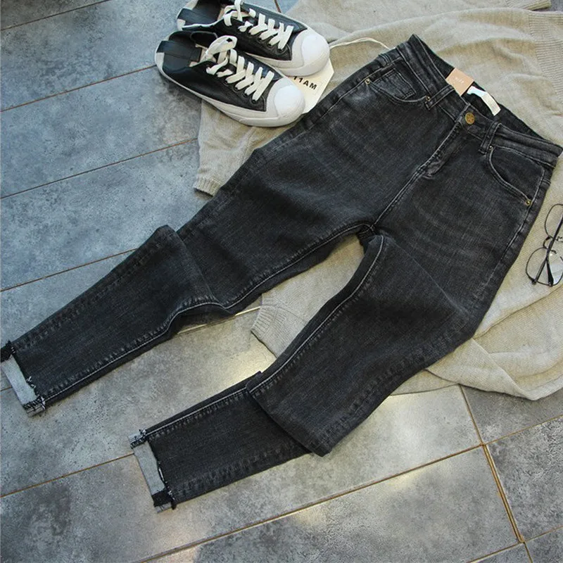 Plus Size High Waist Jeans Woman Autumn Stretch Denim Pants Jeans Mujer Black Trousers Women Pencil Pants Jeans Feminino C3721