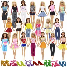 Randomly Pick Lot 20 Pcs/Lot = 10 Shoes +10 Sets Fashion Outfit Blouse Trousers Dress Shorts Pants Skirt Clothes For Barbie Doll