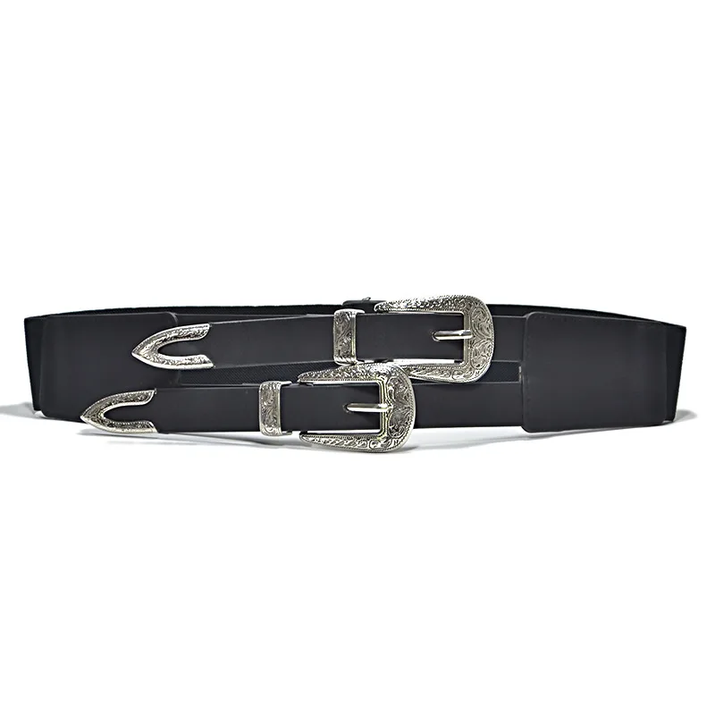 

Vintage Metal Buckle Women Belt Elastic Wide Waist Belts With PU Leather For Ladies Jeans Belt Punk High Quality Black Wholesale
