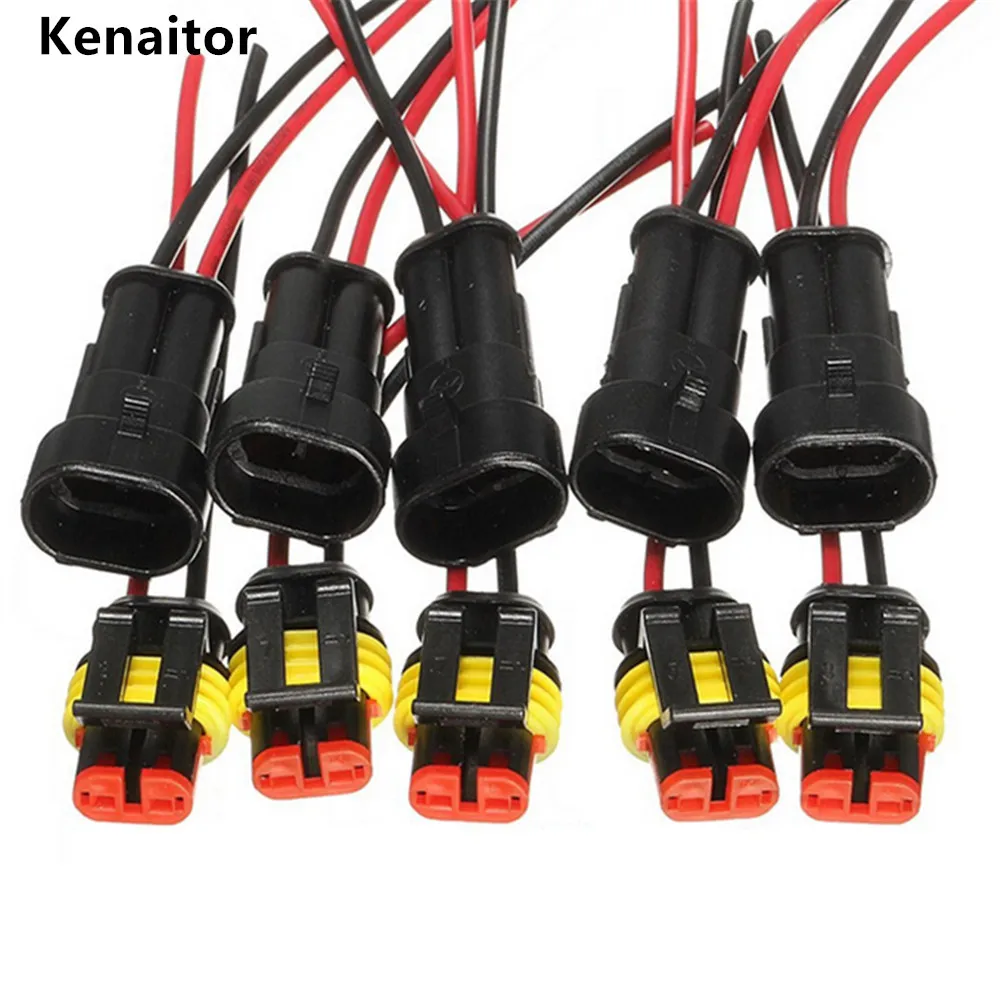 5sets Kit 2 Pin Way AMP Super seal Waterproof Electrical Wire Connector
