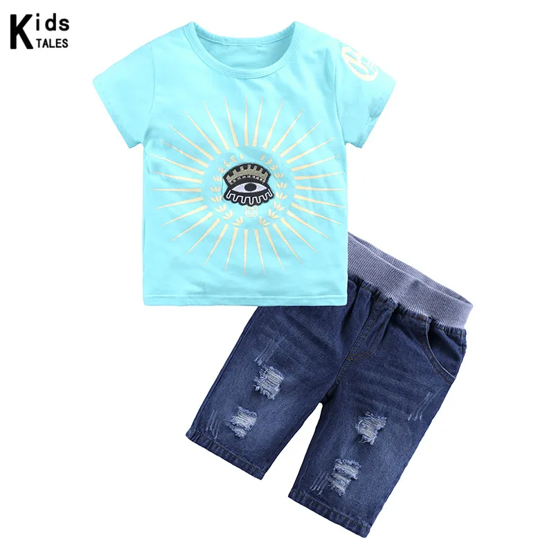 

2019 Hot Boys summer clothes sets children Tops T-shirt +Jeans 2 pcs. kids Casual clothes suits for Children 2-7Y Girls